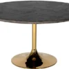 Casa Padrino Luxus Esstisch Schwarz / Gold Ø 140 x H. 75 cm - Runder Esszimmertisch mit Eichenfurnier Tischplatte und Edelstahl Tischbein - Luxus Esszimmer Möbel