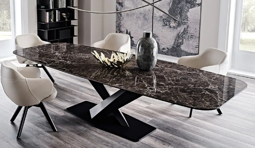 Casa Padrino Luxus Esstisch Schwarz / Schwarz 300 x 120 x H. 75 cm - Esszimmertisch mit hochwertiger Keramik Tischplatte - Moderne Esszimmer Möbel - Luxus Qualität - Made in Italy