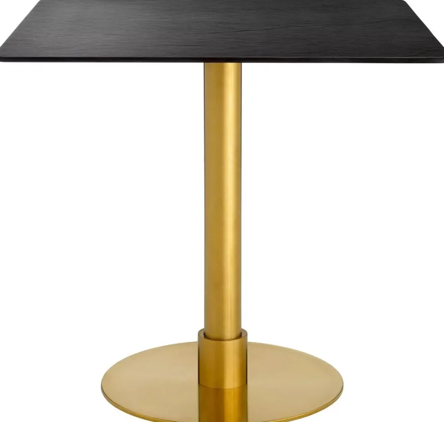 Casa Padrino Luxus Esstisch Schwarz / Messing 80 x 80 x H. 75 cm - Quadratischer Edelstahl Küchentisch mit Keramik Tischplatte - Esszimmer Möbel - Luxus Möbel - Luxus Einrichtung