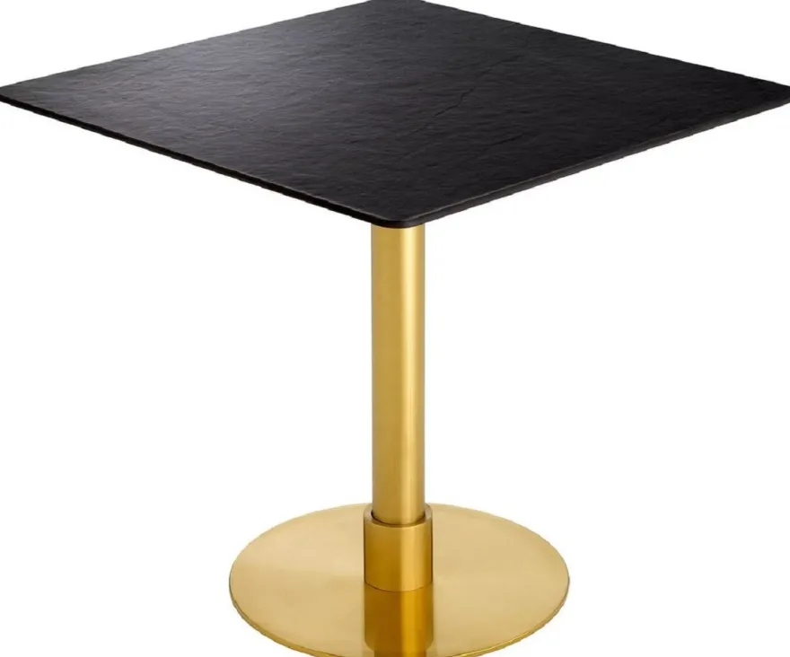 Casa Padrino Luxus Esstisch Schwarz / Messing 80 x 80 x H. 75 cm - Quadratischer Edelstahl Küchentisch mit Keramik Tischplatte - Esszimmer Möbel - Luxus Möbel - Luxus Einrichtung