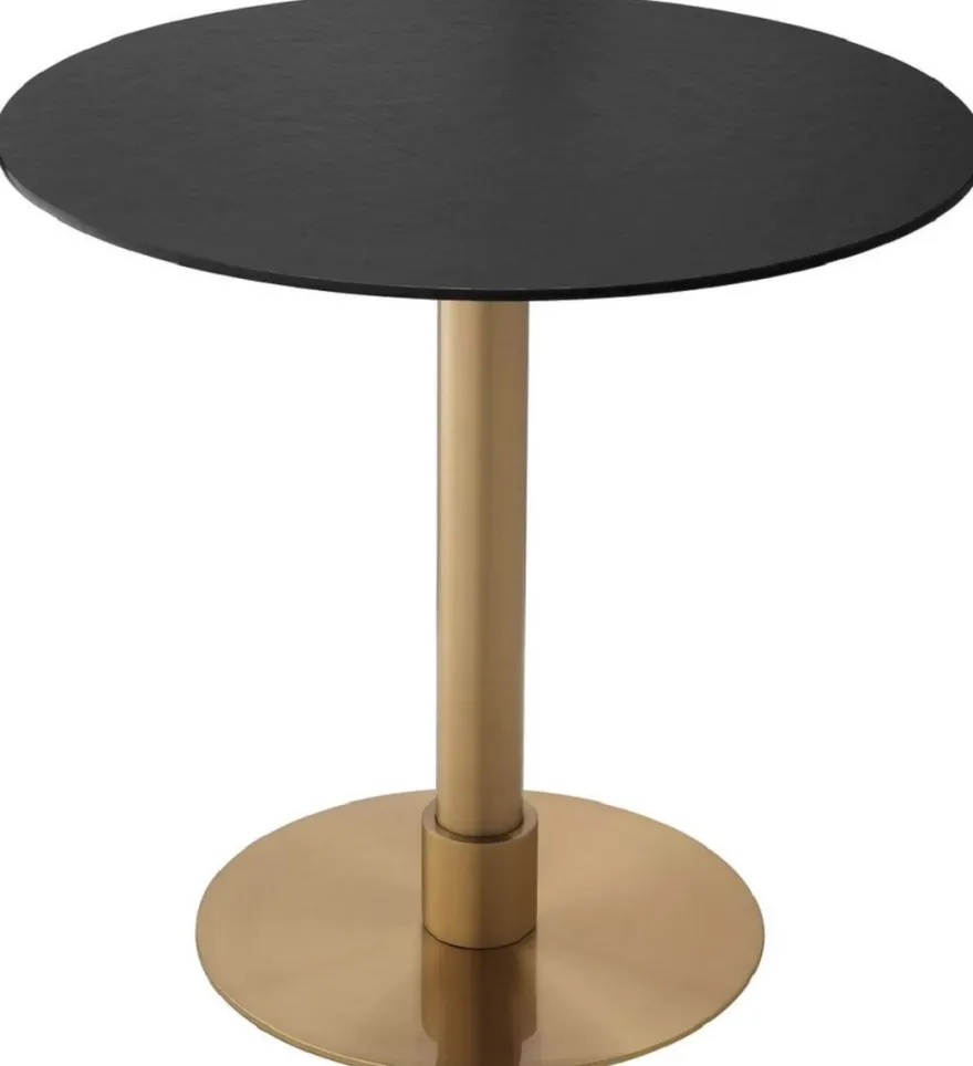 Casa Padrino Luxus Esstisch Schwarz / Messing Ø 80 x H. 76 cm - Runder Edelstahl Küchentisch mit Keramik Tischplatte - Esszimmer Möbel - Esszimmer Einrichtung - Luxus Möbel - Luxus Einrichtung
