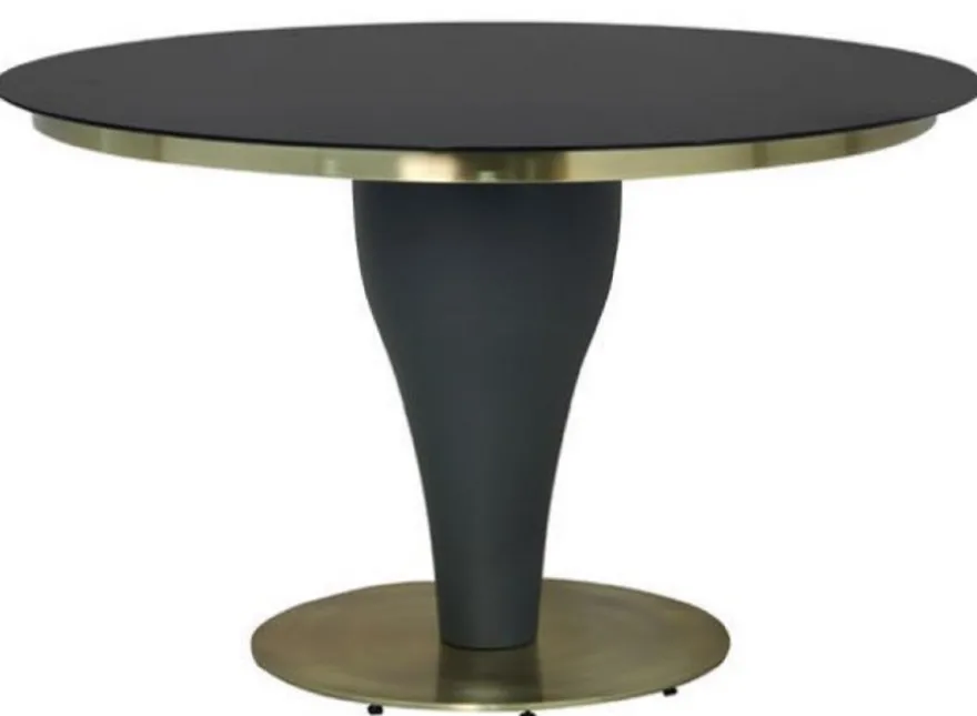 Casa Padrino Luxus Esstisch Schwarz / Gold Ø 110 x H. 75 cm - Runder Küchentisch mit Glasplatte - Esszimmer Möbel - Küchen Möbel - Luxus Möbel - Luxus Einrichtung