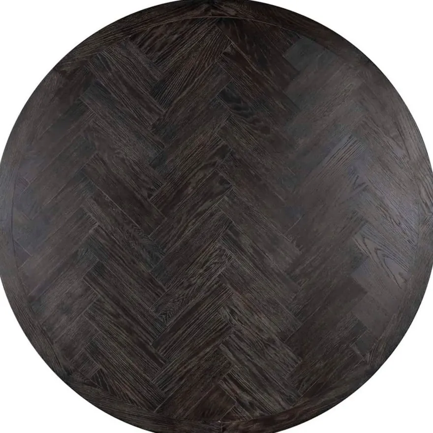 Casa Padrino Luxus Esstisch Schwarz / Silber Ø 140 x H. 75 cm - Runder Esszimmertisch mit Eichenfurnier Tischplatte und Edelstahl Tischbein - Luxus Esszimmer Möbel