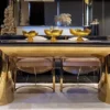 Casa Padrino Luxus Esstisch Schwarz / Silber 220 x 100 x H. 77 cm - Rechteckiger Küchentisch mit Massivholz Tischplatte und Metallbeinen - Esszimmer Möbel - Küchen Möbel - Luxus Möbel