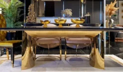 Casa Padrino Luxus Esstisch Schwarz / Silber 220 x 100 x H. 77 cm - Rechteckiger Küchentisch mit Massivholz Tischplatte und Metallbeinen - Esszimmer Möbel - Küchen Möbel - Luxus Möbel