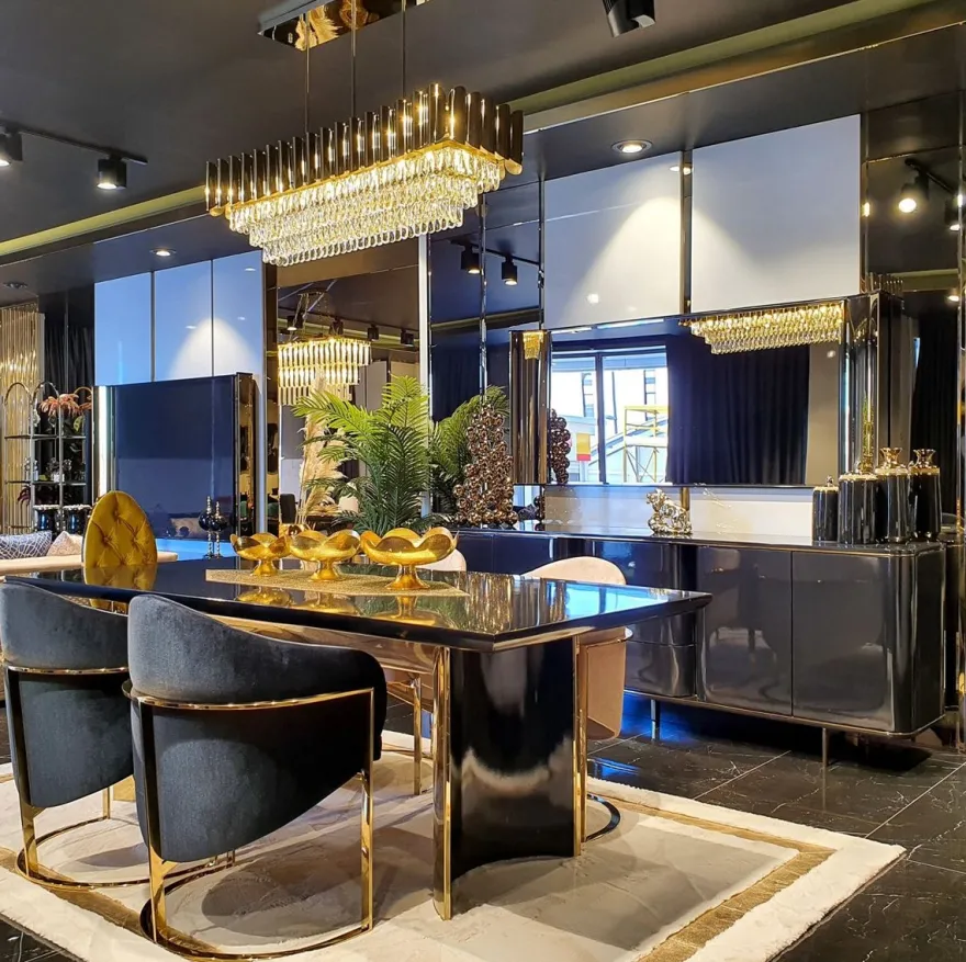 Casa Padrino Luxus Esstisch Schwarz / Silber 220 x 100 x H. 77 cm - Rechteckiger Küchentisch mit Massivholz Tischplatte und Metallbeinen - Esszimmer Möbel - Küchen Möbel - Luxus Möbel