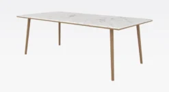 Casa Padrino Luxus Esstisch Weiß / Naturfarben 210 x 110 x H. 75 cm - Moderner Eichenholz Küchentisch mit Carrara Marmor Tischplatte - Luxus Esszimmer Möbel