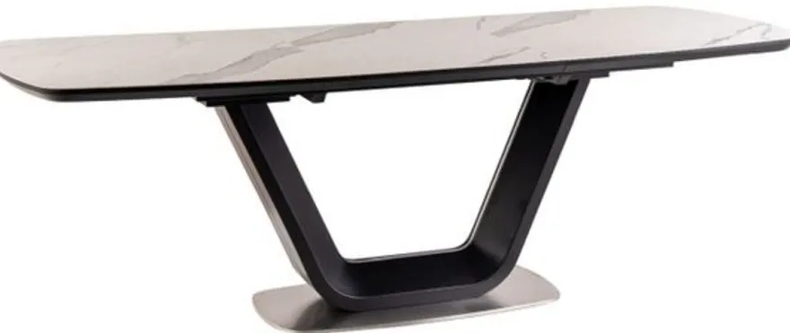 Casa Padrino Luxus Esstisch Weiß / Schwarz / Silber 160-220 x 90 x H. 76 cm - Ausziehbarer Küchentisch mit Tischplatte in Marmoroptik - Luxus Esszimmer Möbel