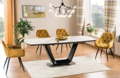 Casa Padrino Luxus Esstisch Weiß / Schwarz / Silber 160-220 x 90 x H. 76 cm - Ausziehbarer Küchentisch mit Tischplatte in Marmoroptik - Luxus Esszimmer Möbel