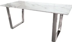 Casa Padrino Luxus Esstisch Weiß / Silber 160 x 80 x H. 75 cm - Esszimmer Tisch mit Kunstmarmor Tischplatte - Esszimmer Möbel - Luxus Möbel - Luxus Einrichtung