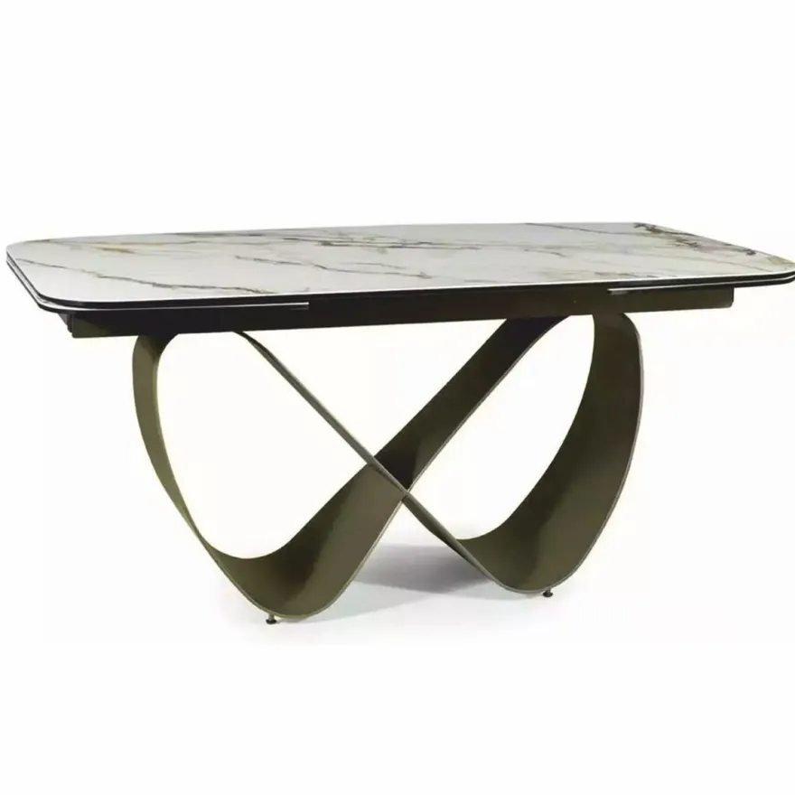 Casa Padrino Luxus Esstisch Weiß / Bernstein / Messing 160-240 cm - Ausziehbar