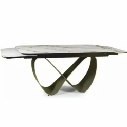 Casa Padrino Luxus Esstisch Weiß / Bernstein / Messing 160-240 cm - Ausziehbar