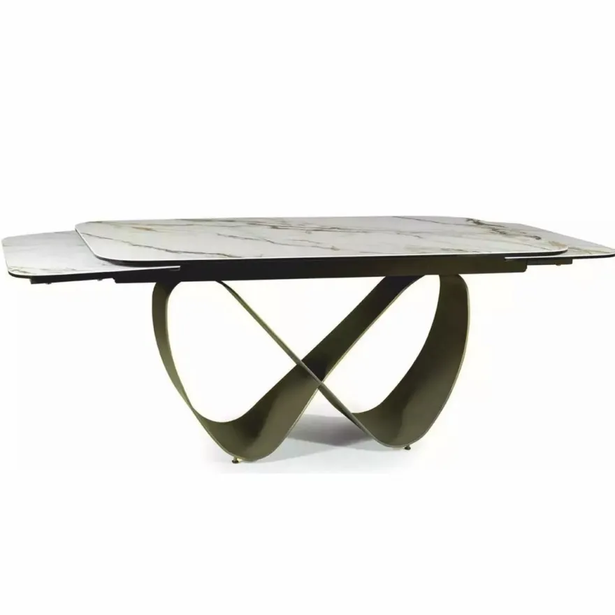 Casa Padrino Luxus Esstisch Weiß / Bernstein / Messing 160-240 cm - Ausziehbar