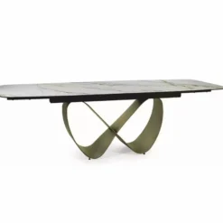 Casa Padrino Luxus Esstisch Weiß / Bernstein / Messing 160-240 cm - Ausziehbar