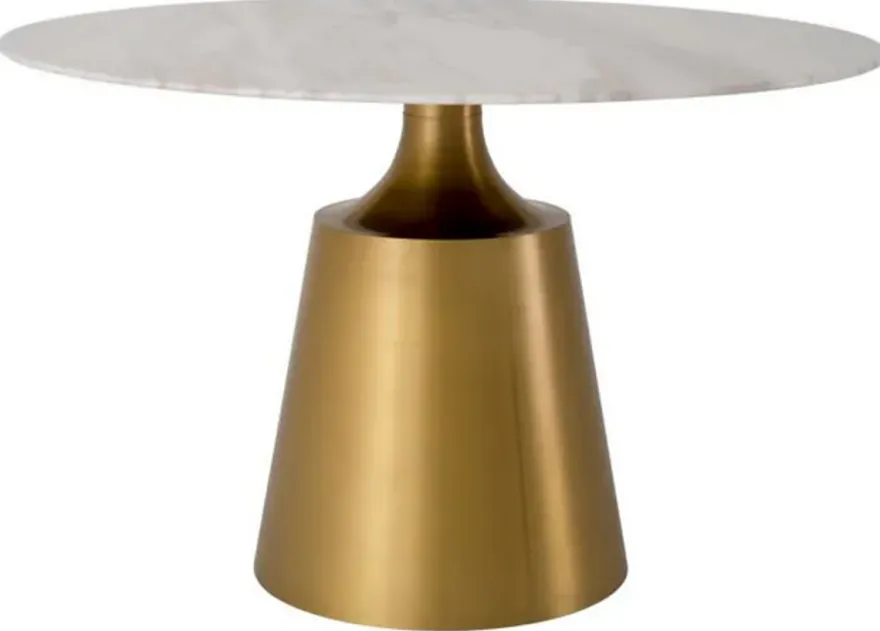 Casa Padrino Luxus Esstisch Weiß / Messingfarbig Ø 120 x H. 77 cm - Runder Marmor Küchentisch - Luxus Esszimmer Möbel