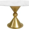 Casa Padrino Luxus Esstisch Weiß / Gold Ø 100 x H. 75 cm - Runder Esszimmertisch mit synthetischer Marmorplatte und Stahlbein - Esszimmer Möbel