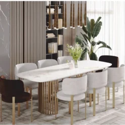 Casa Padrino Luxus Esstisch Weiß / Messing 180 cm - Luxus Esszimmer Möbel