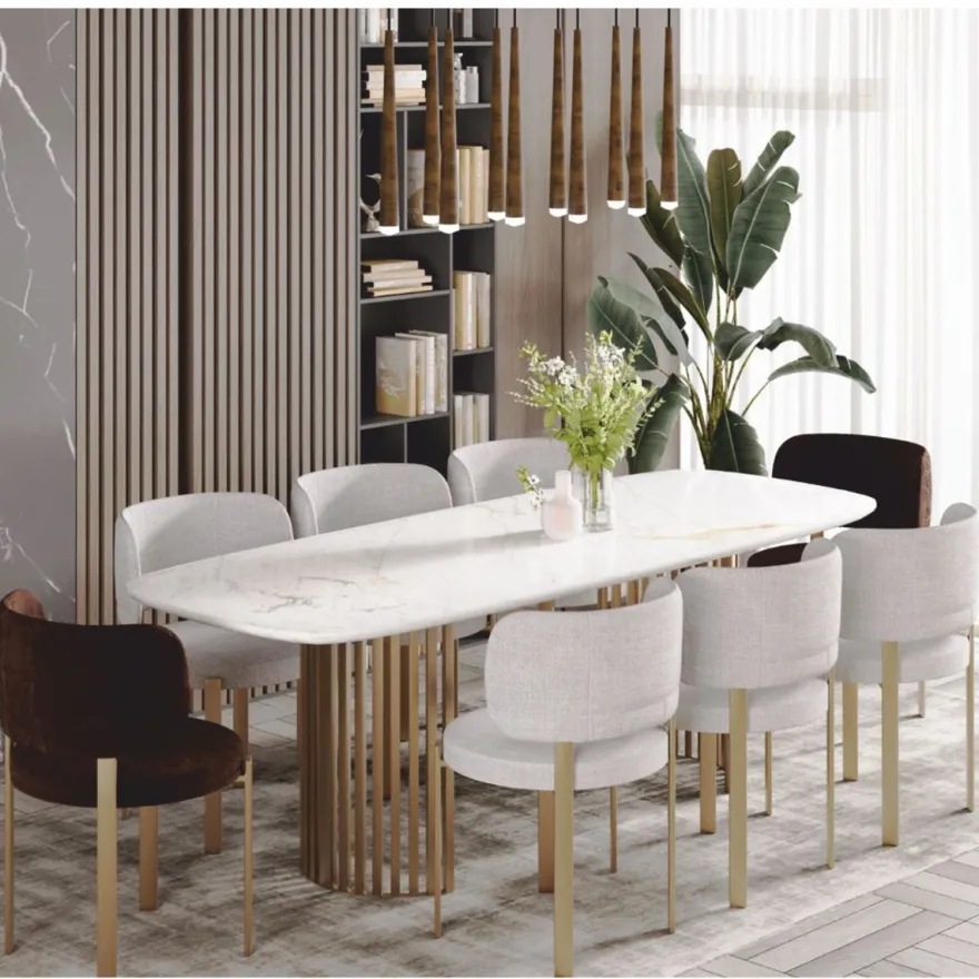 Casa Padrino Luxus Esstisch Weiß / Messing 180 cm - Luxus Esszimmer Möbel