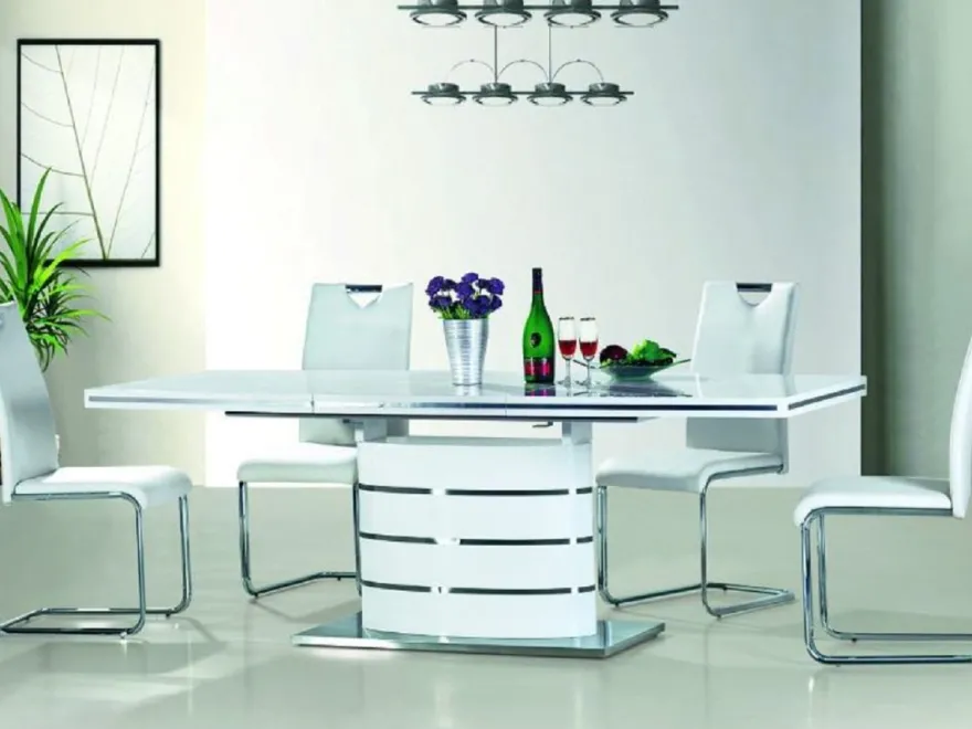 Casa Padrino Luxus Esstisch Weiß / Silber 160-220 x 90 x H. 77 cm - Moderner Ausziehbarer Esszimmertisch - Luxus Küchen Möbel