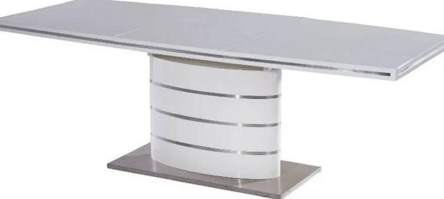 Casa Padrino Luxus Esstisch Weiß / Silber 160-220 x 90 x H. 77 cm - Moderner Ausziehbarer Esszimmertisch - Luxus Küchen Möbel