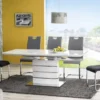 Casa Padrino Luxus Esstisch Weiß / Silber 140-180 x 80 x H. 76 cm - Ausziehbarer Esszimmertisch mit Glasplatte - Küchen Möbel