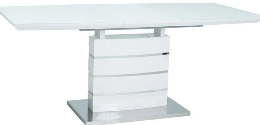 Casa Padrino Luxus Esstisch Weiß / Silber 140-180 x 80 x H. 76 cm - Ausziehbarer Esszimmertisch mit Glasplatte - Küchen Möbel