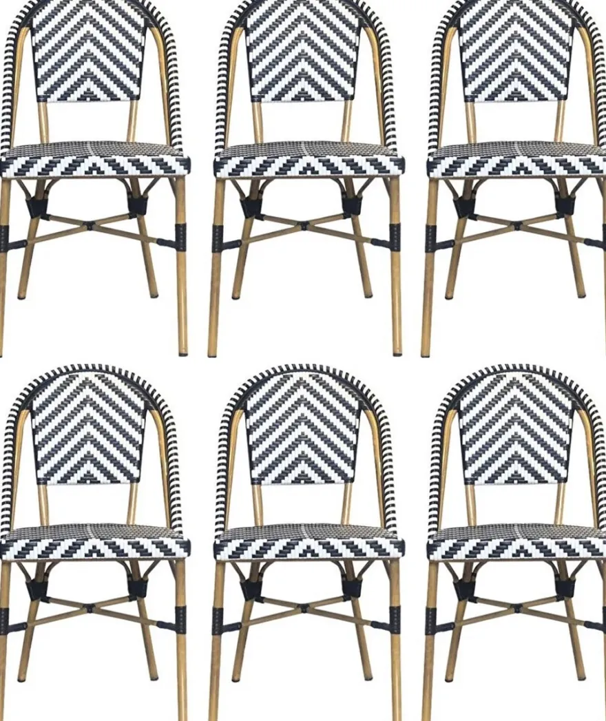 Casa Padrino Luxus Esszimmer Stuhl 6er Set Weiß / Schwarz / Beige 49 x 46 x H. 91 cm - Luxus Rattan Garten Stühle - Esszimmer Möbel - Garten Möbel - Rattan Möbel - Luxus Möbel