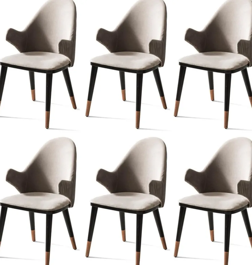 Casa Padrino Luxus Esszimmerstuhl 6er Set mit Armlehnen Grau / Schwarz / Kupfer 52 x 52 x H. 88 cm - Esszimmer Möbel - Restaurant Möbel - Esszimmer Einrichtung - Luxus Möbel - Luxus Einrichtung