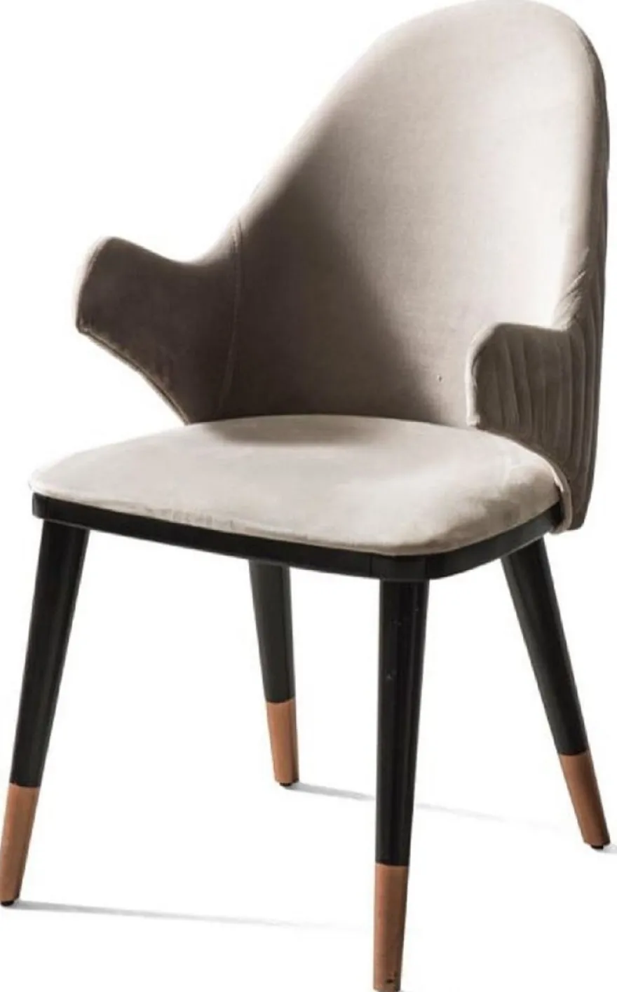 Casa Padrino Luxus Esszimmerstuhl 6er Set mit Armlehnen Grau / Schwarz / Kupfer 52 x 52 x H. 88 cm - Esszimmer Möbel - Restaurant Möbel - Esszimmer Einrichtung - Luxus Möbel - Luxus Einrichtung