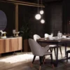 Casa Padrino Luxus Esszimmer Set Grau / Schwarz / Kupfer - 1 Luxus Esszimmertisch & 6 Luxus Esszimmerstühle mit Armlehnen - Esszimmer Möbel - Restaurant Möbel - Luxus Möbel - Luxus Einrichtung