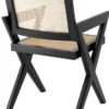 Casa Padrino Luxus Esszimmerstuhl Schwarz / Naturfarben 53 x 57 x H. 84,5 cm - Massivholz Stuhl mit Armlehnen und handgewebtem Rattangeflecht - Luxus Esszimmer Möbel
