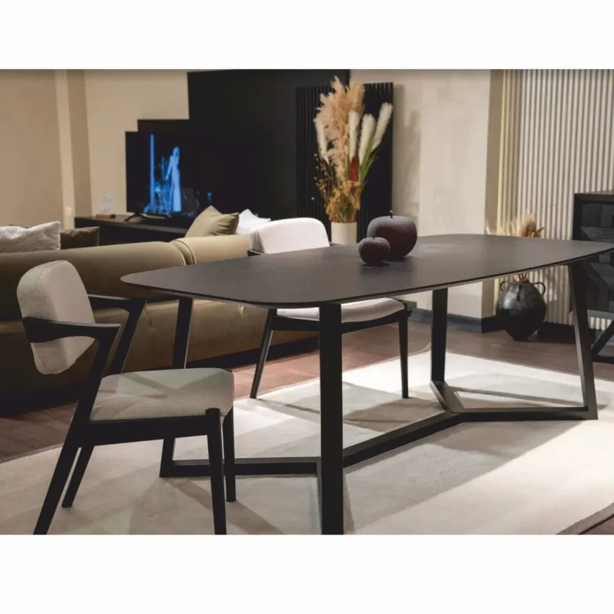Casa Padrino Luxus Esszimmer Set Schwarz / Weiß - 1 Esstisch und 6 Esszimmer Stühle mit Armlehnen