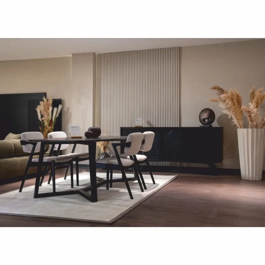 Casa Padrino Luxus Esszimmer Set Schwarz / Weiß - 1 Esstisch und 6 Esszimmer Stühle mit Armlehnen