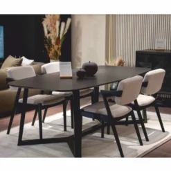 Casa Padrino Luxus Esszimmer Set Schwarz / Weiß - 1 Esstisch und 6 Esszimmer Stühle mit Armlehnen