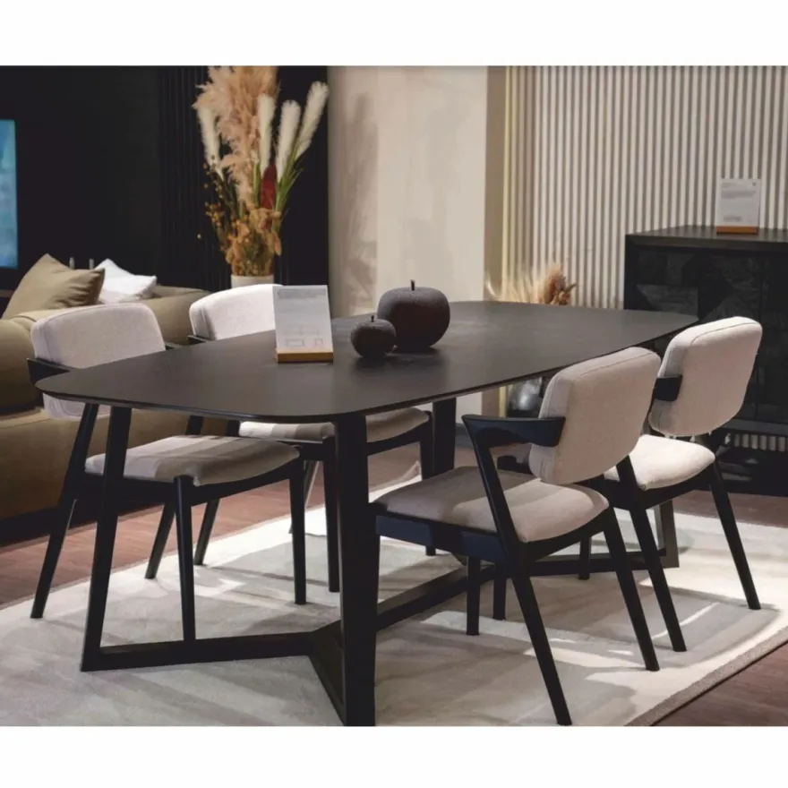 Casa Padrino Luxus Esszimmer Set Schwarz / Weiß - 1 Esstisch und 6 Esszimmer Stühle mit Armlehnen
