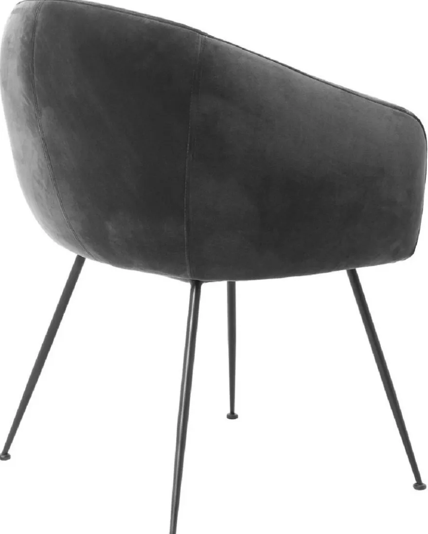 Casa Padrino Luxus Esszimmerstuhl mit Armlehnen Grau / Schwarz 61 x 60 x H. 79 cm - Küchenstuhl mit edlem Samtstoff - Esszimmer Möbel - Küchen Möbel - Luxus Möbel - Luxus Einrichtung