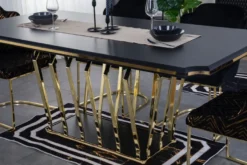 Casa Padrino Luxus Esszimmer Möbel Set Schwarz / Gold - 1 Esszimmertisch & 6 Esszimmerstühle - Luxus Esszimmer Möbel