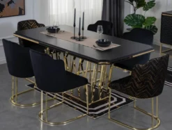 Casa Padrino Luxus Esszimmer Möbel Set Schwarz / Gold - 1 Esszimmertisch & 6 Esszimmerstühle - Luxus Esszimmer Möbel