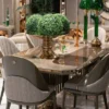 Casa Padrino Luxus Esszimmer Set Grau / Braun / Gold - 1 Luxus Esstisch & 6 Luxus Esszimmerstühle - Luxus Esszimmer Möbel