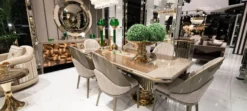Casa Padrino Luxus Esszimmer Set Grau / Braun / Gold - 1 Luxus Esstisch & 6 Luxus Esszimmerstühle - Luxus Esszimmer Möbel