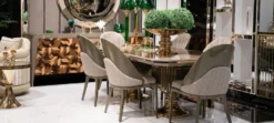 Casa Padrino Luxus Esszimmer Set Grau / Braun / Gold - 1 Luxus Esstisch & 6 Luxus Esszimmerstühle - Luxus Esszimmer Möbel