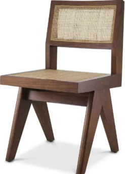 Casa Padrino Luxus Esszimmerstuhl Braun / Naturfarben 44 x 54 x H. 85,5 cm - Massivholz Stuhl mit Rattangeflecht - Luxus Esszimmer Möbel