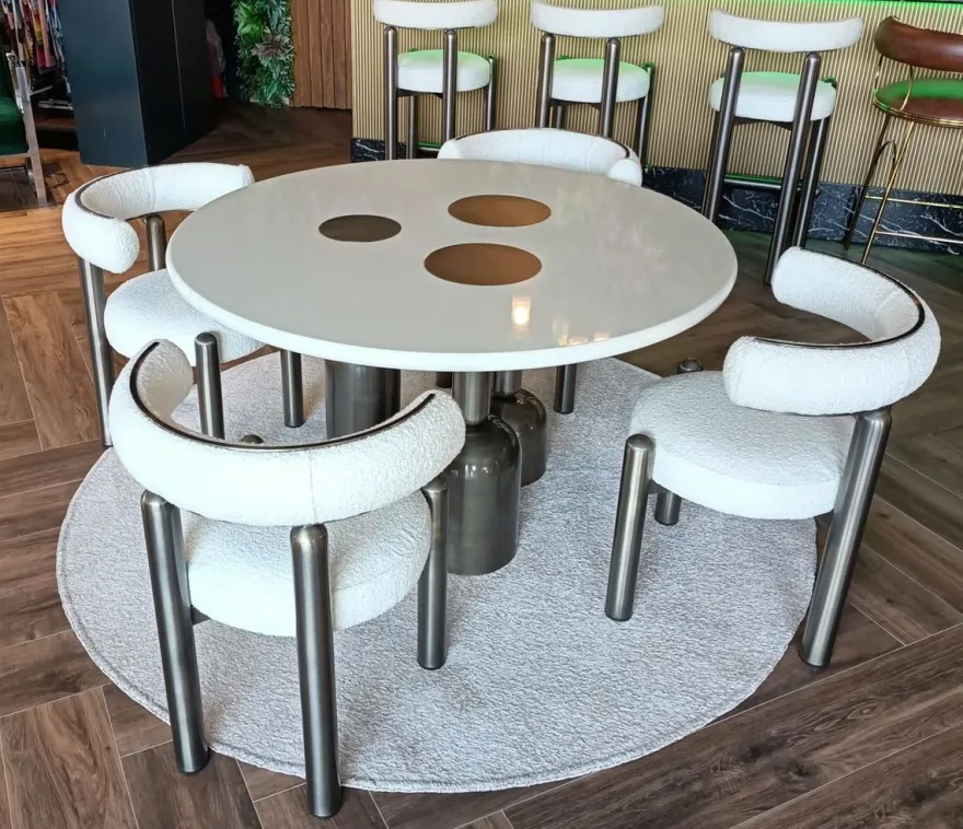 Casa Padrino Luxus Esszimmer Set Weiß / Grau - Luxus Hotel & Restaurant Möbel
