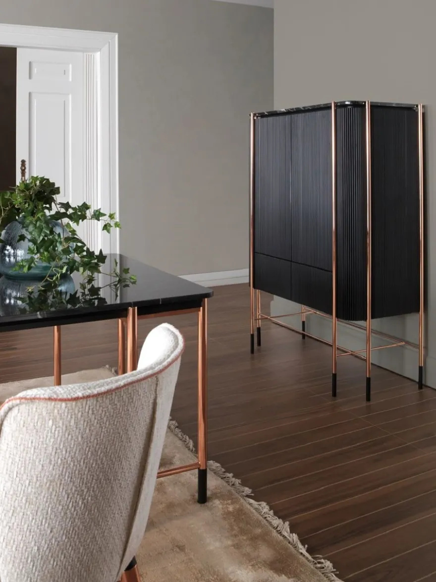 Casa Padrino Luxus Esszimmer Stuhl 8er Set Weiß / Schwarz / Kupfer 50 x 54 x H. 83 cm - Esszimmer Möbel - Restaurant Möbel - Hotel Möbel - Luxus Möbel - Luxus Kollektion