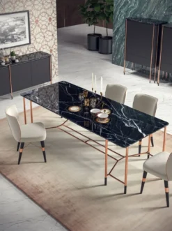 Casa Padrino Luxus Esszimmer Stuhl 8er Set Weiß / Schwarz / Kupfer 50 x 54 x H. 83 cm - Esszimmer Möbel - Restaurant Möbel - Hotel Möbel - Luxus Möbel - Luxus Kollektion