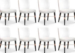 Casa Padrino Luxus Esszimmer Stuhl 8er Set Weiß / Schwarz / Kupfer 50 x 54 x H. 83 cm - Esszimmer Möbel - Restaurant Möbel - Hotel Möbel - Luxus Möbel - Luxus Kollektion