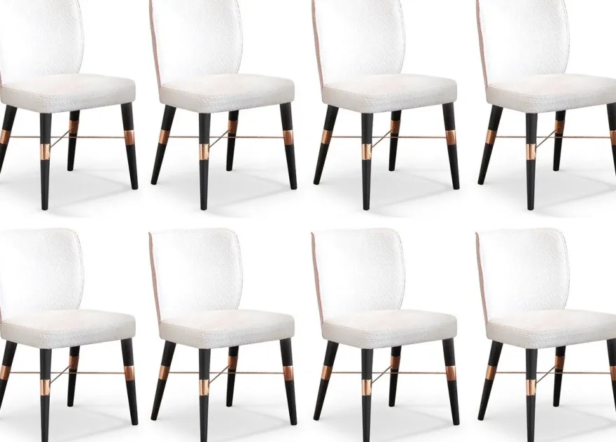 Casa Padrino Luxus Esszimmer Stuhl 8er Set Weiß / Schwarz / Kupfer 50 x 54 x H. 83 cm - Esszimmer Möbel - Restaurant Möbel - Hotel Möbel - Luxus Möbel - Luxus Kollektion