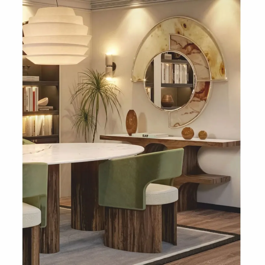 Casa Padrino Luxus Esszimmer Stuhl mit Armlehnen Grün / Weiß / Braun - Premium Qualität