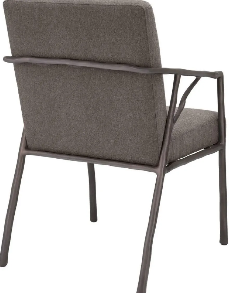 Casa Padrino Luxus Esszimmerstuhl Graubraun / Bronze 56 x 61 x H. 83 cm - Edler Küchenstuhl mit Armlehnen - Luxus Esszimmer Möbel