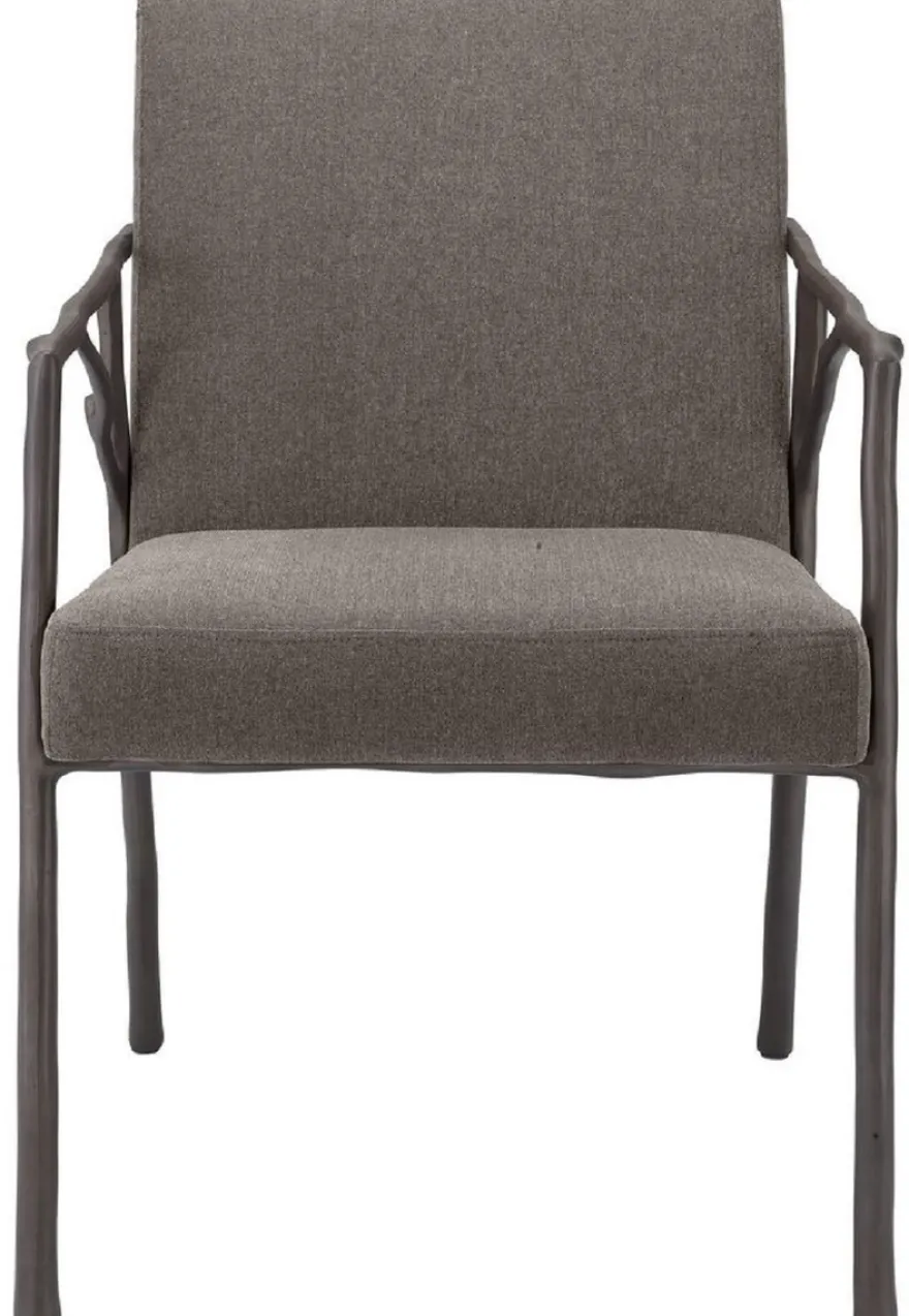 Casa Padrino Luxus Esszimmerstuhl Graubraun / Bronze 56 x 61 x H. 83 cm - Edler Küchenstuhl mit Armlehnen - Luxus Esszimmer Möbel